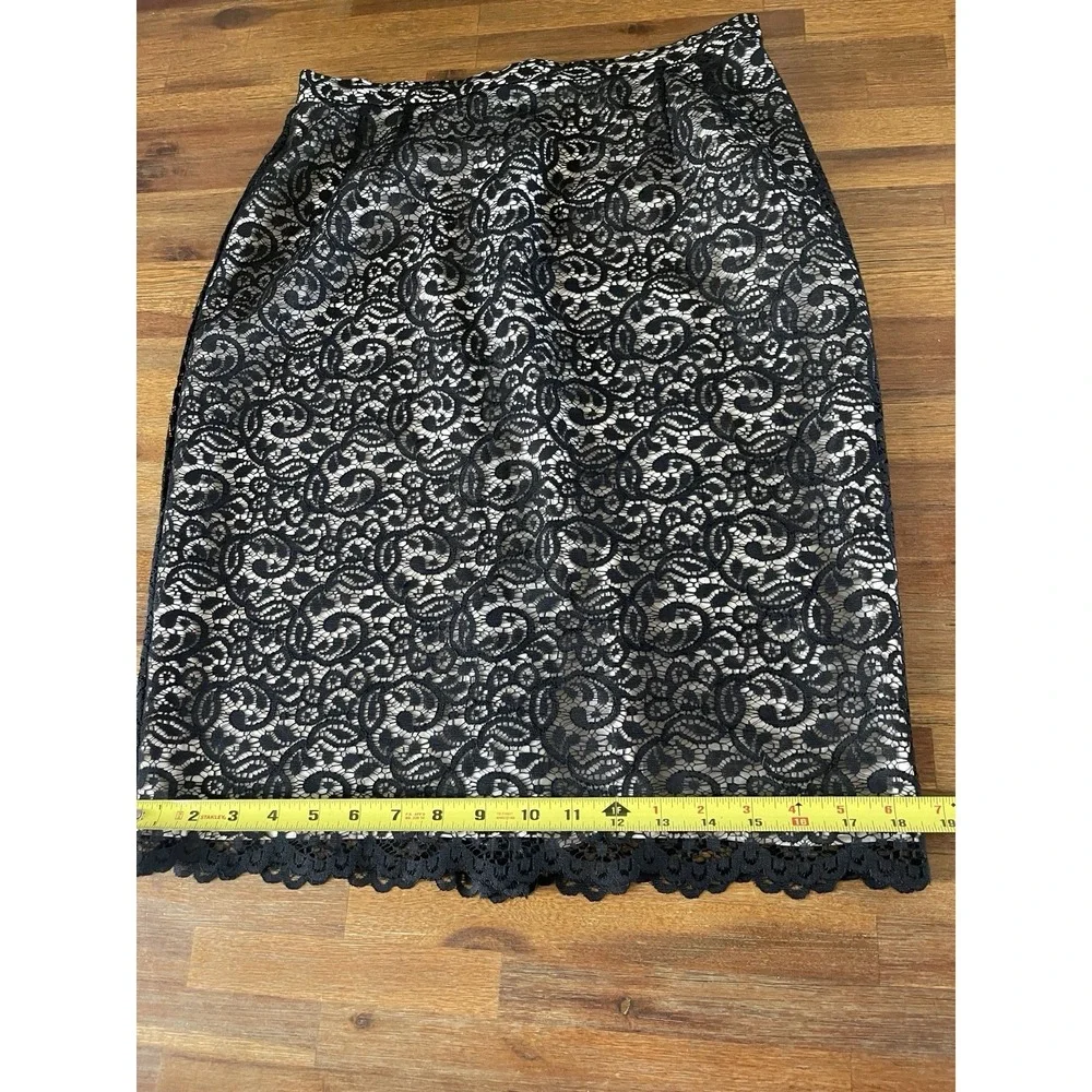 EMANUEL EMANUEL Ungaro Liberte Midi Skirt Womens 10/44 Black Lace Overlay‎ Zip